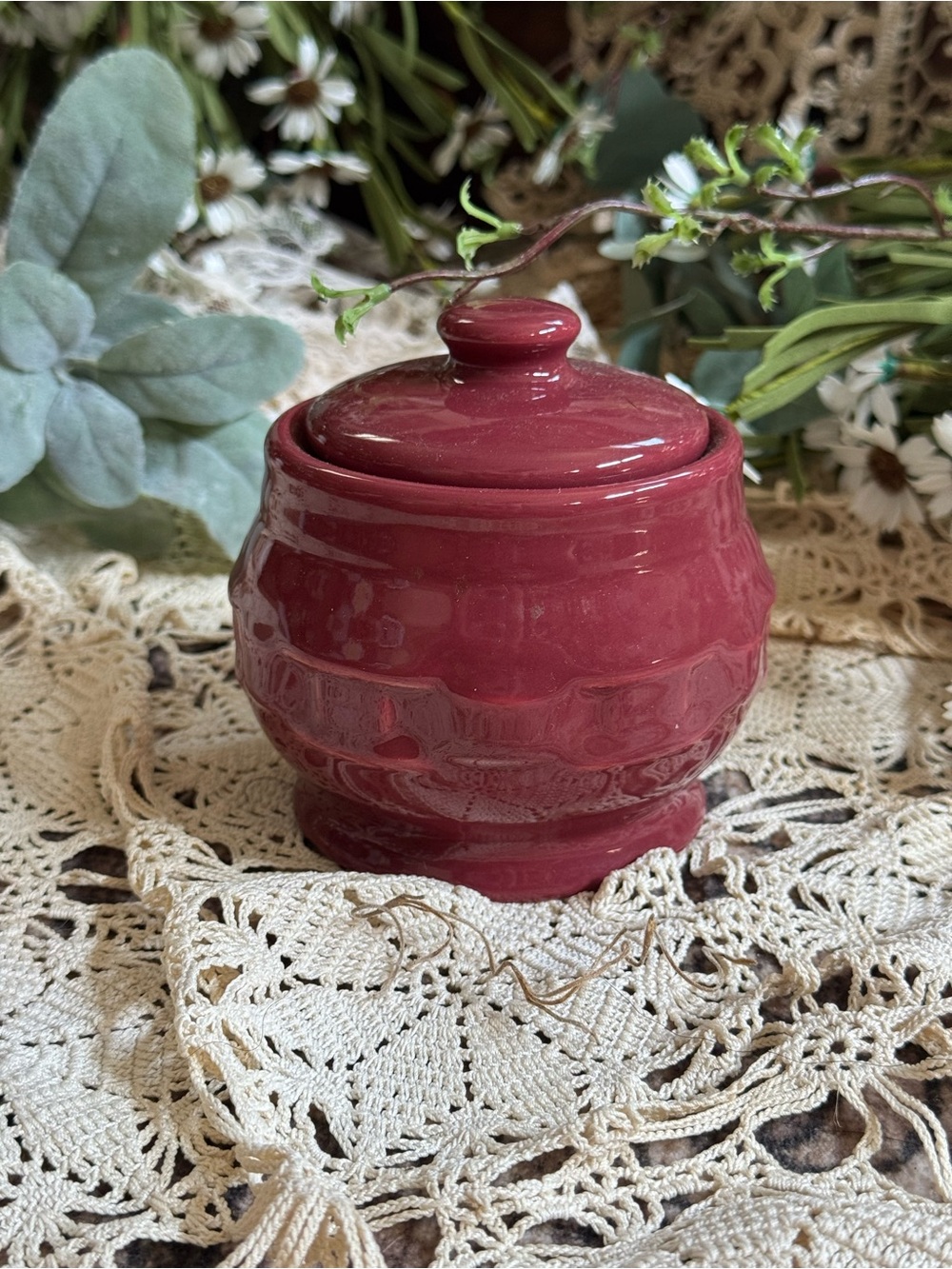 Longaberger Red Glossy Ceramic Lidded Jar